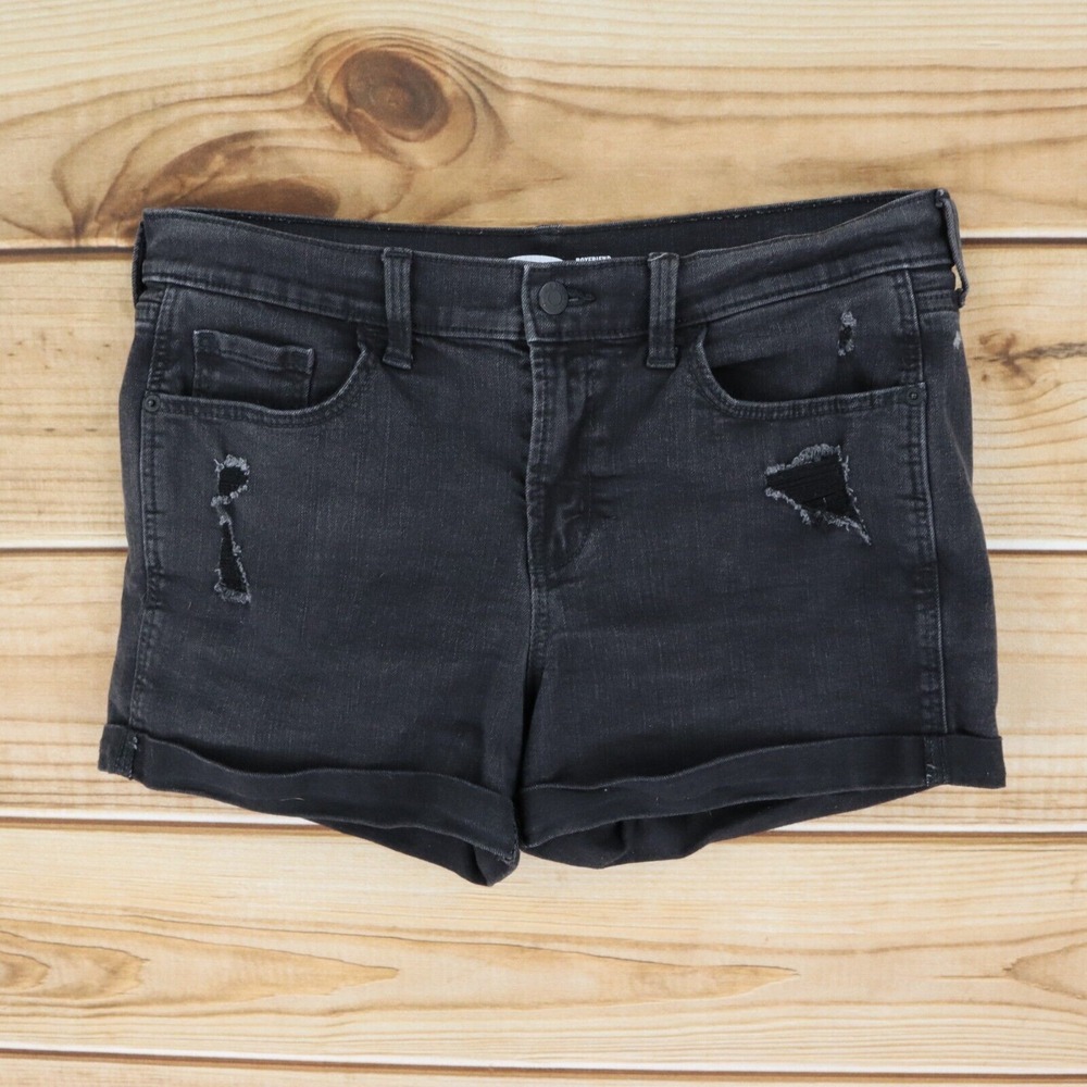 Old Navy Jean Shorts Cuffed Boyfriend Fit Distressed Womens Sz 10 Black Mid Rise